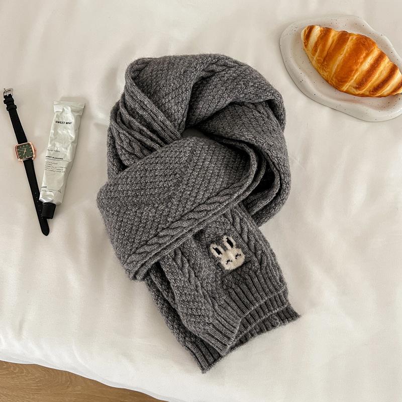 New Flower Solid Color Soft Waxy Knitted Wool Scarf Female Autumn and Winter Student Versatile Warm Scarf