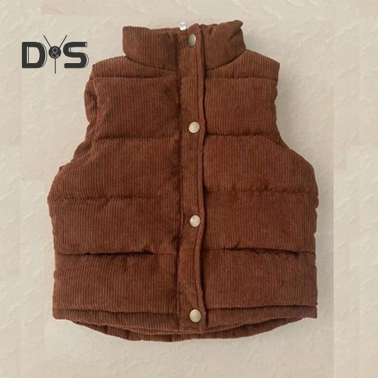 Детское зимнее пальто унисекс, толстый жилет без рукавов, застежка на молнию и пуговицы, с подкладкой, однотонный отложной воротник, спортивная повседневная жилетка, пальто