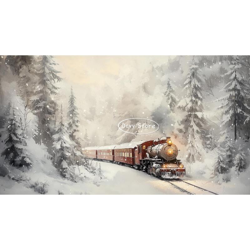 Vintage Christmas Tree Winter Snow Landscape Posters Prints Canvas Painting Holiday Xmas Wall Art Picture for Room Home Decor