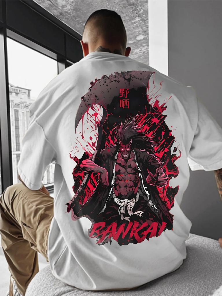 BLEACH Kenpachi Tshirt Anime Pattern Red Haired Bankai Zangetsu Nozarashi Kanji Printed Blood Street Dress Unisex