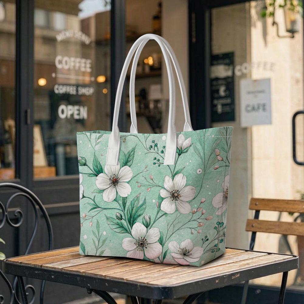Elegant Floral Print Tote Bag Casual Large Capacity Daily Carry Handbag