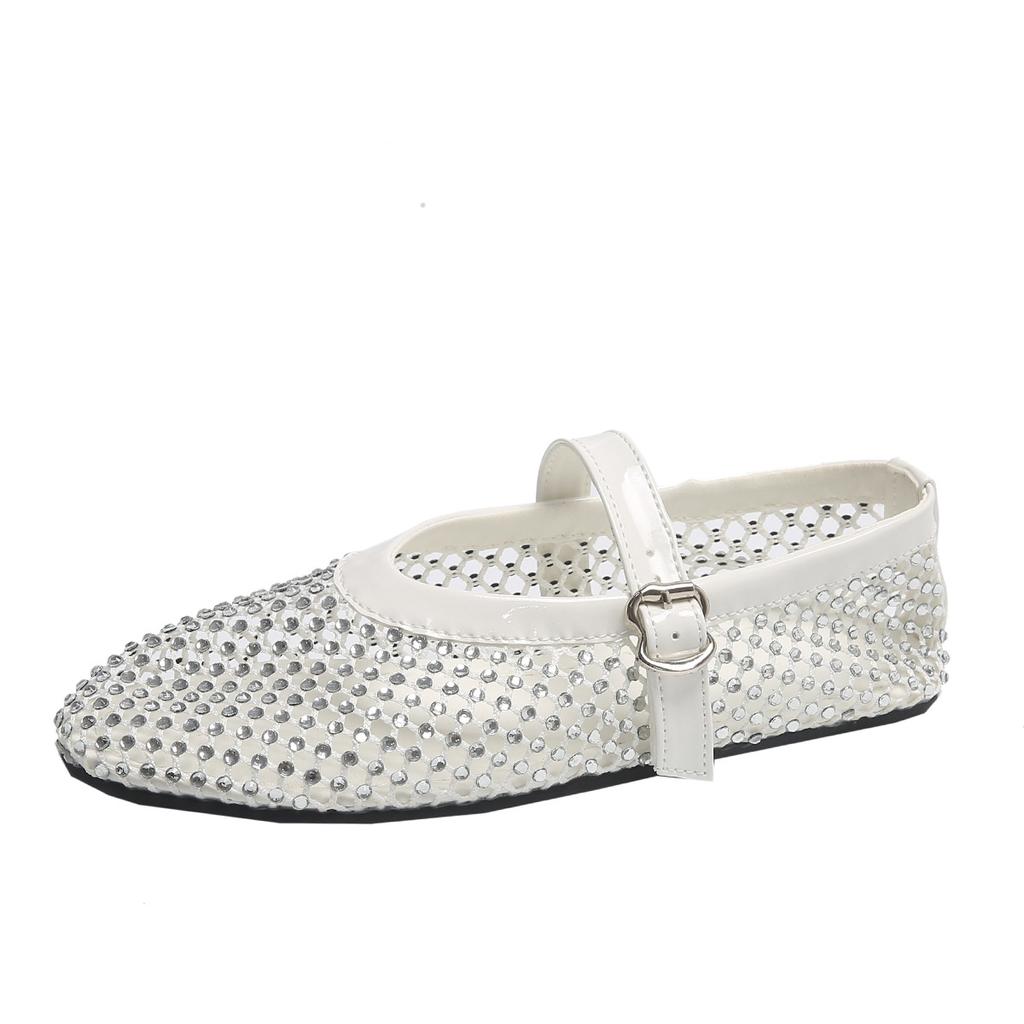 Модные женские сандалии из сетчатой пряжи с одним словом, большие размеры, плоские сандалии Мэри Джейн, женские, со стразами, рыболовная сеть