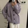 Large Solid Color V-neck Cardigan Autumn/winter Korean Loose and Versatile Casual Slimming Sweater Women's Top