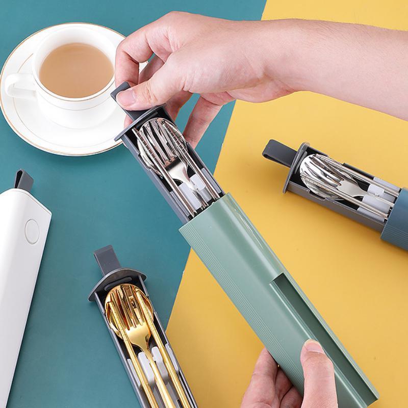 Ложка из нержавеющей стали 304, вилка, палочки для еды, набор столовых приборов, портативный набор посуды, посуда для обеда с коробкой, дорожные кухонные аксессуары