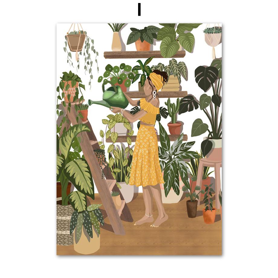 Абстрактная модная девушка, читающая йогу, отдых, пальмовый лист, скандинавский плакат, настенный художественный принт, холст, картина, Декор, фотографии для гостиной