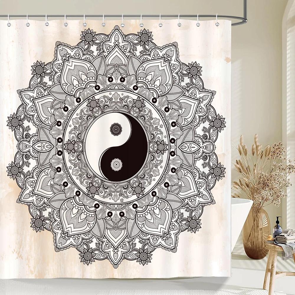 Indian Bohemian Fabric Shower Curtain Bathroom Curtains Boho Mandala Waterproof Fabric Bath Screen Bathtub Decor with 12 Hooks
