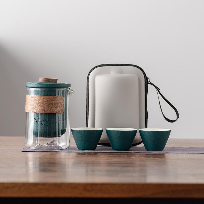 Travel tea set, business gift, glass outdoor pot 2346 ceramic express cup, teapot