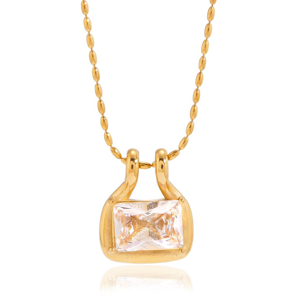 Yori White Square Cubic Zirconia Geometric Pendant Necklace 18 K Plated Stainless Steel Collar Necklace Gift Jewelry