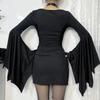 Готический Темный Косплей Вечерняя одежда Женская Мода Рукав Летучая мышь Мини-платье Элегантные Облегающие Платья с Плиссировкой Бодикон Торговый центр Учительская одежда