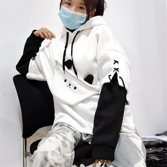 Зимняя корейская теплая толстовка с капюшоном Ruili Bear аниме, женская толстовка Kawaii с круглым вырезом и длинными рукавами, модная супер уличная толстовка