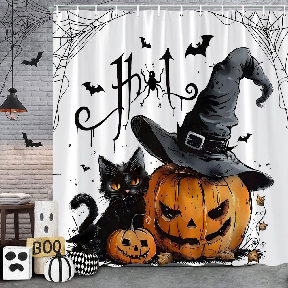 Scary Halloween Shower Curtain Vintage Skulls Eagles Pumpkins Roses Boho Polyester Fabric Bath Curtain Bathroom Decor with Hoo