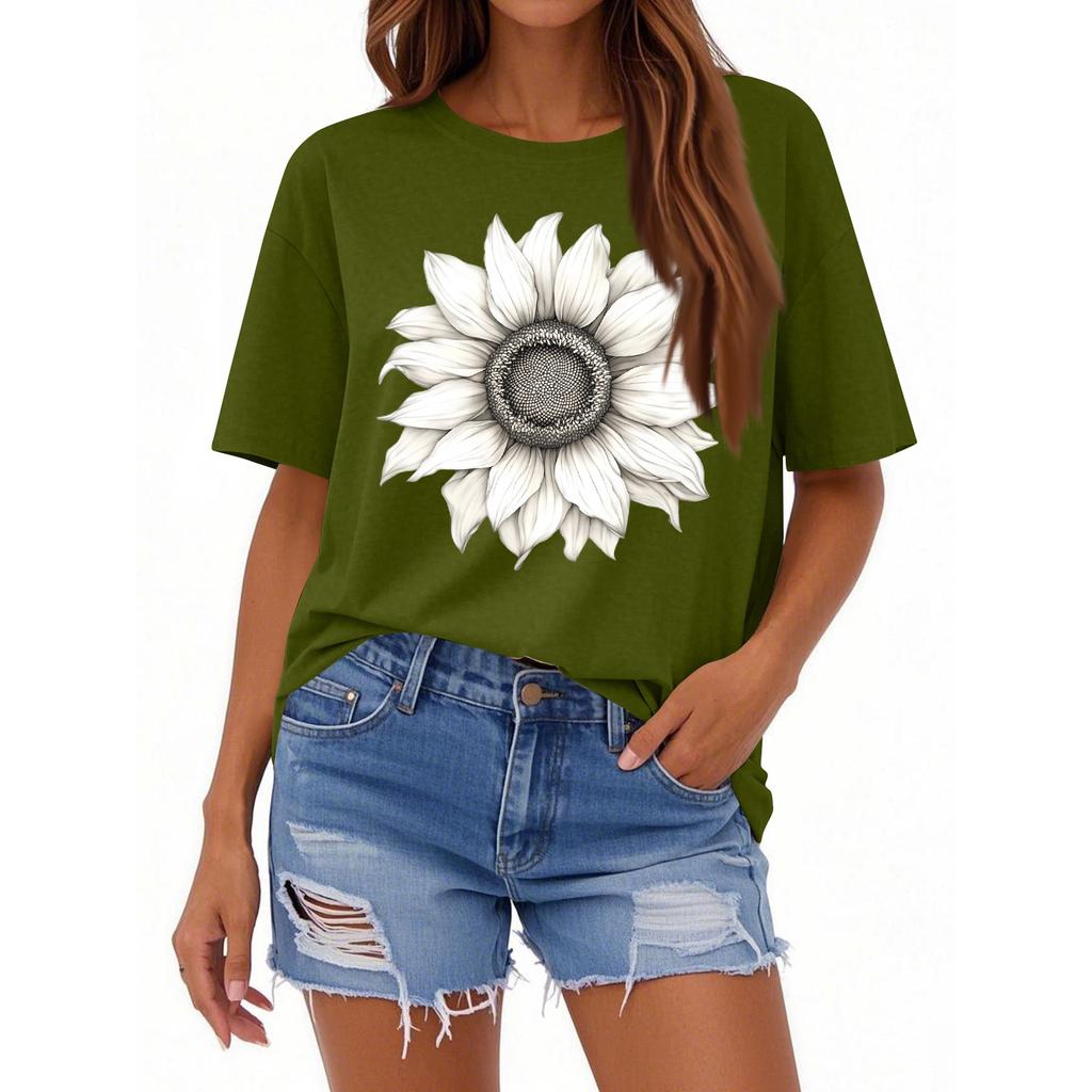Женская повседневная свободная футболка с принтом, круглый вырез, пуловер, короткий рукав, топ