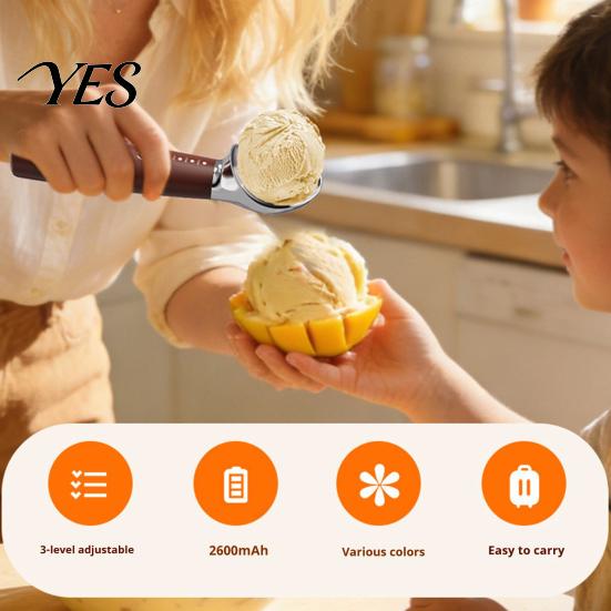 Wireless Ice Cream Spoon Heated Scoop, Electric for Hard Cream, Adjustable Temperature Scoop 3 Temps, Fast Heating, Rechargeable Self Warming