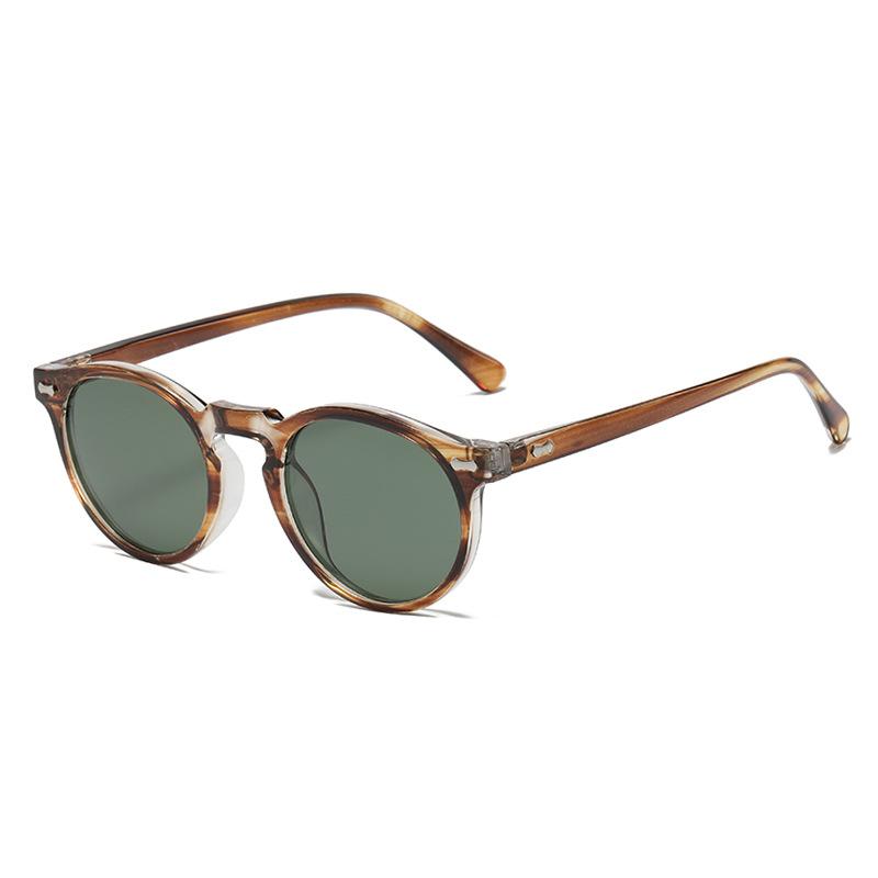 Ретро Круглые Солнцезащитные Очки Женские Модные Заклепки Декор Линзы UV400 Мужские Панк Темно-Зеленые Солнечные Очки