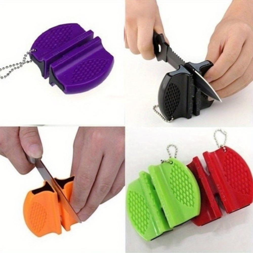 1pc Tungsten Steel Knife Sharpener, Mini Ceramic Rod Pocket Kitchen Knife Sharpener Tool with Plastic Handle for Camping and Outdoor Use