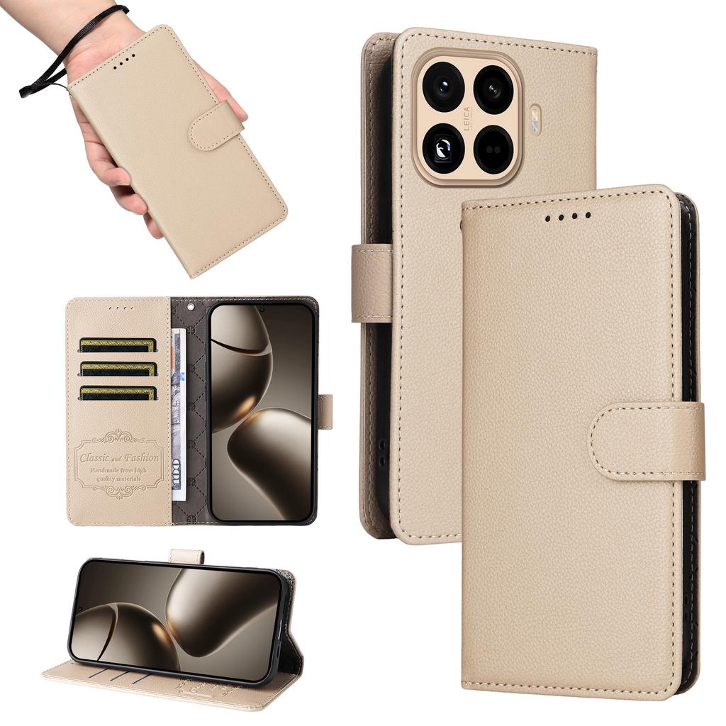 For Xiaomi 15T Pro Case RFID Blocking 3 Card Slots PU Leather Phone Cover with Wrist Strap