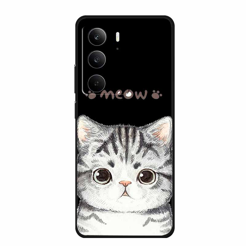 Для Realme Narzo 80 Lite 5G Чехол Narzo80 Lite Чехол Мультяшный Кот ТПУ Черный Силикон Мягкий Чехол для Телефона Для Realme Narzo 80Lite Funda