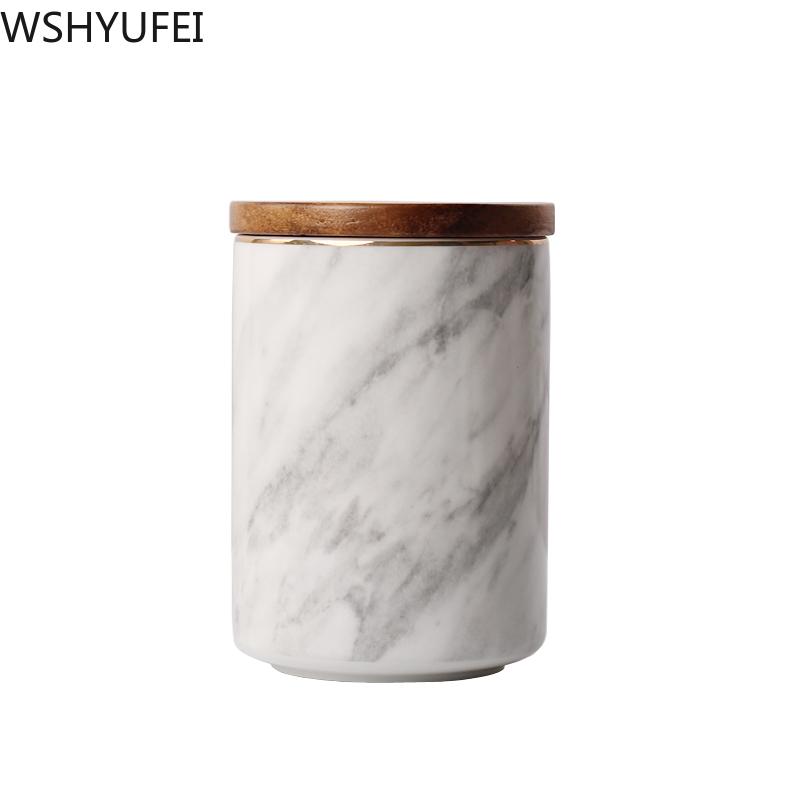 Nordic Marbled Sealed Cans with Lids Ceramic Storage Jars Tea Cans Candy Biscuit Jars Living Room Home Accessories WSHYUFEI