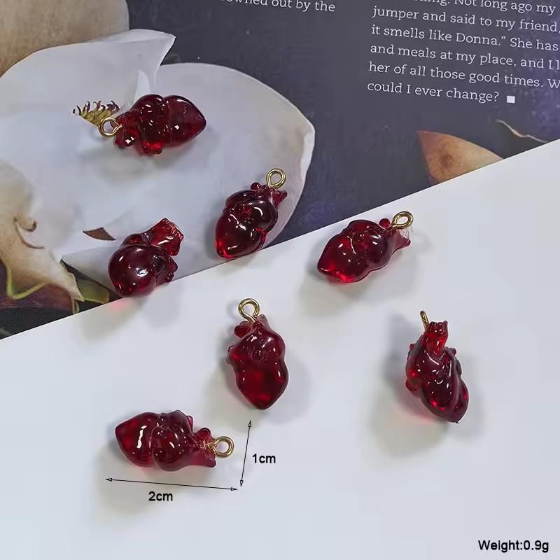 10 шт. DIY Аксессуары для сережек, ожерелий, браслетов Симуляция Красного Сердца Орган Смоляные Подвески Хэллоуинский Кулон Для Изготовления Украшений