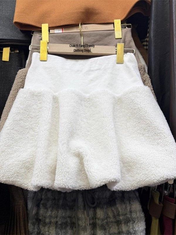 Women's Fluffy High-Waist Lambswool A-Line Skirt - Autumn/Winter French Style