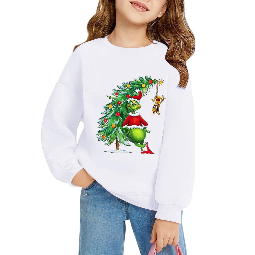 Рождественские пуловеры с круглым вырезом для девочек, детские топы с принтом