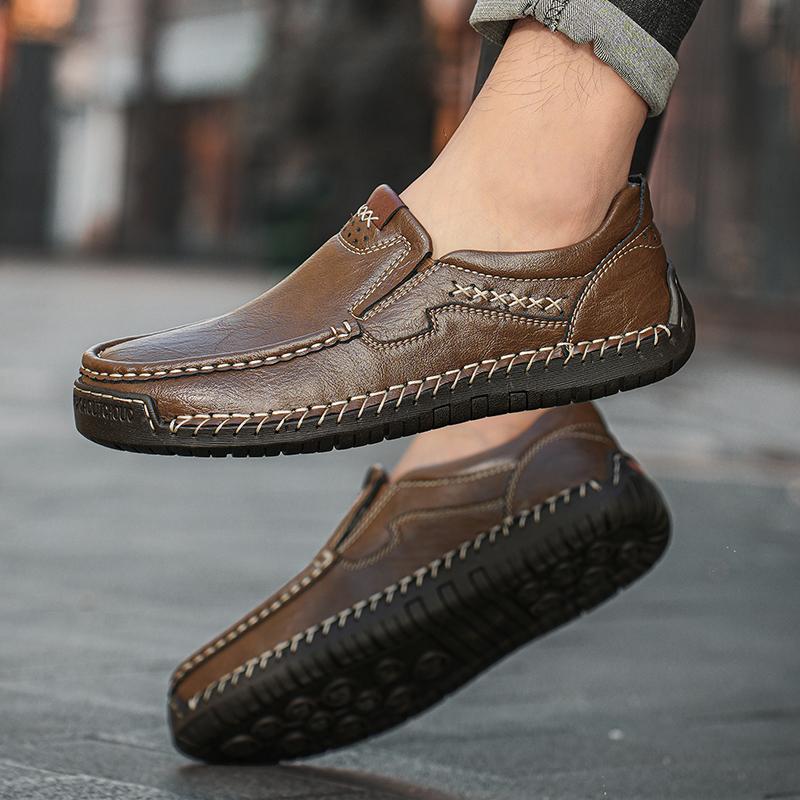 Удобные мужские слипоны на мягкой подошве, повседневные кожаные лоферы, универсальная деловая обувь, нескользящие мужские туфли для ходьбы, большой размер 48