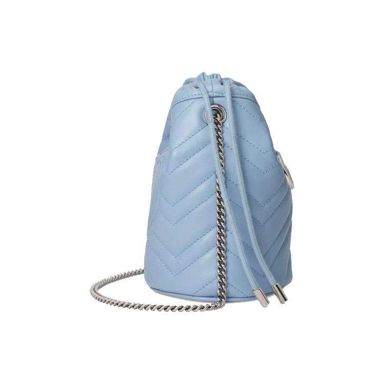 Gucci GG Marmont Mini Bucket Bag Light Blue Leather Silver Hardware Daily Use 575163-DTDRT-4928