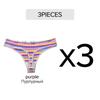 3Pcs/set Plus Size Knit Rainbow Thongs Cotton Stripe Print Anti-shrink Lady Underwear Low Rise T-Back Underwear for Home Women Briefs