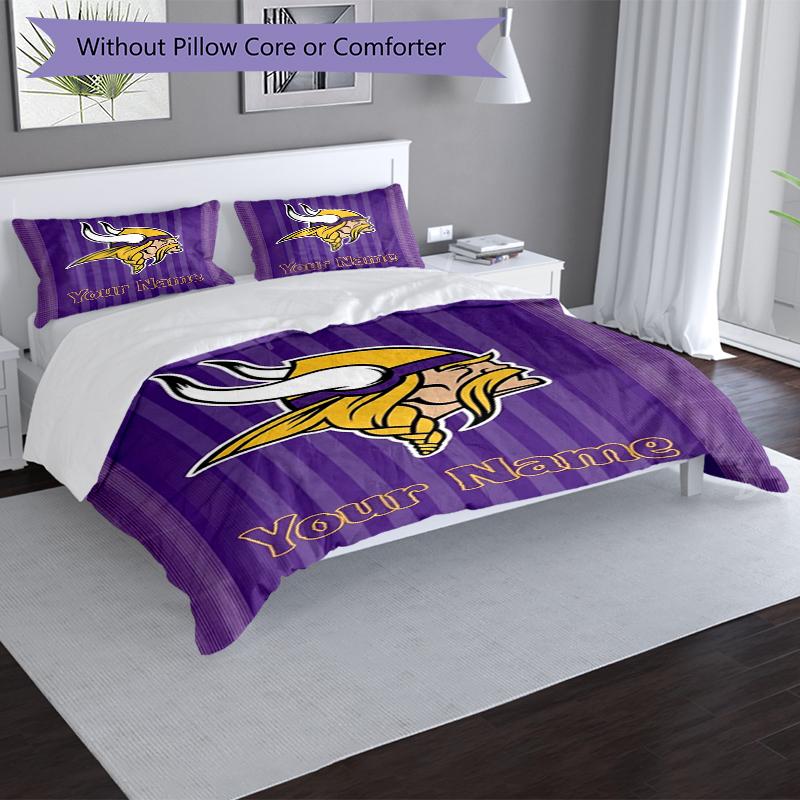 Vikings Fan Gear Custom Name Text Print 1Pc Bedding Set Duvet Cover With Two Pillowcases Soft Bed Linen For Household Bedroom