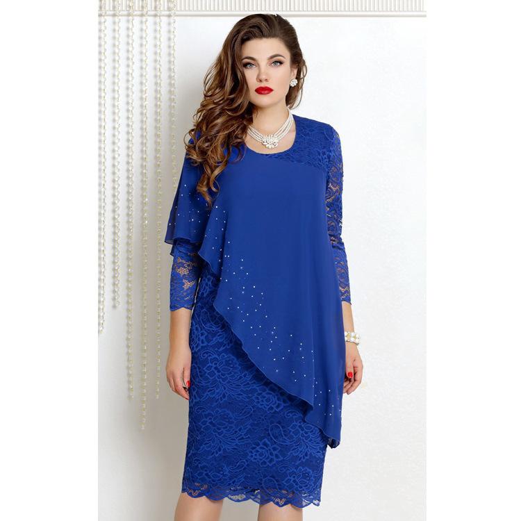 Женское платье большого размера на весну и лето, элегантное однотонное кружевное платье с рукавом семь минут, облегающее платье, платья