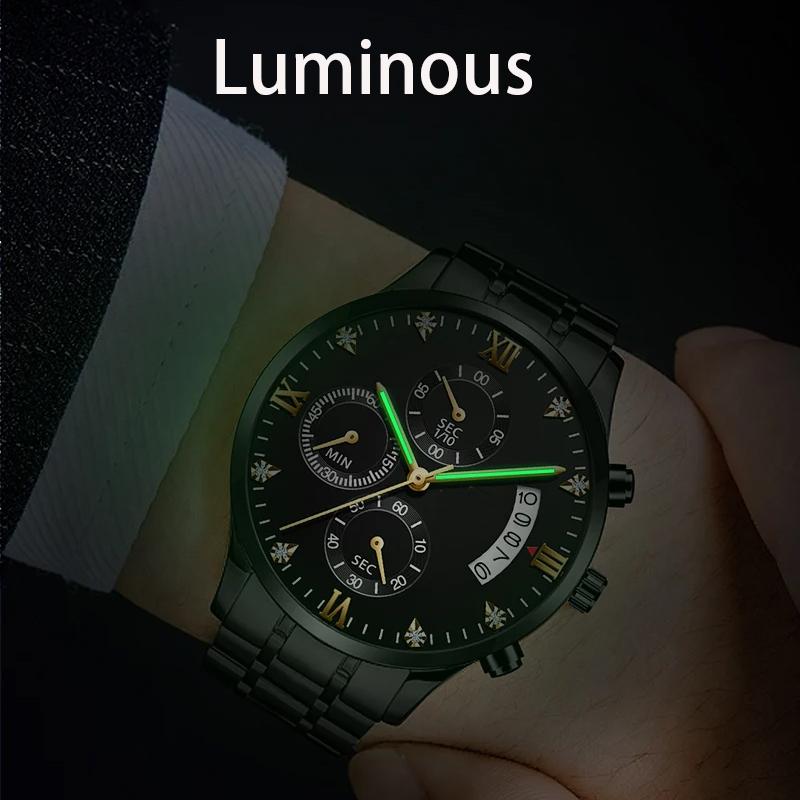 Многофункциональные мужские кварцевые часы Business Rhinestone из нержавеющей стали с календарем и временем наручные часы