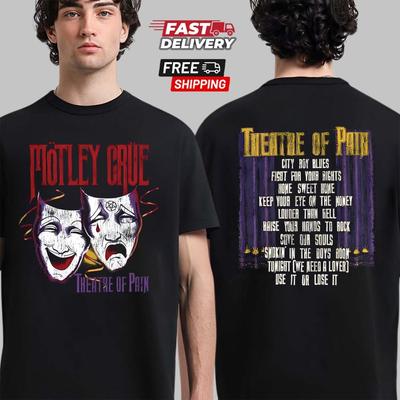 Футболка Motley Crue Theatre of Pain Винтажная с треклистом, Футболка хэви-метал группы Унисекс