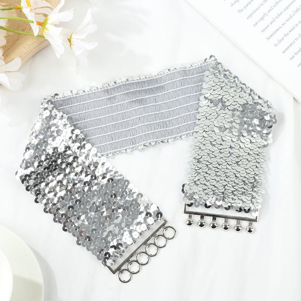 Stretch Metal Buckle Waistband Ladies Dress Cummerbands Sequin Wide Elastic Belt Belly Waist Band