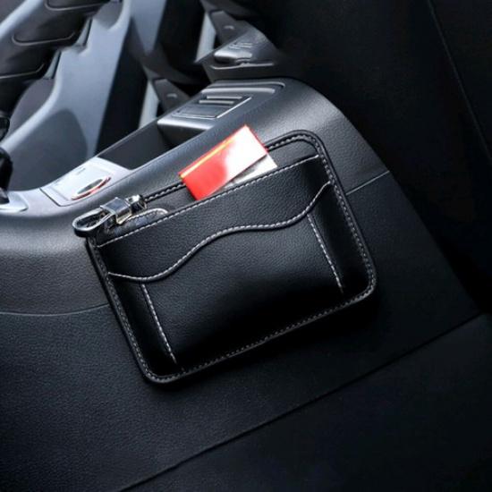 Car Interior Accessories Storage Bag Pocket Black PU Leather Bag Organizer Bag