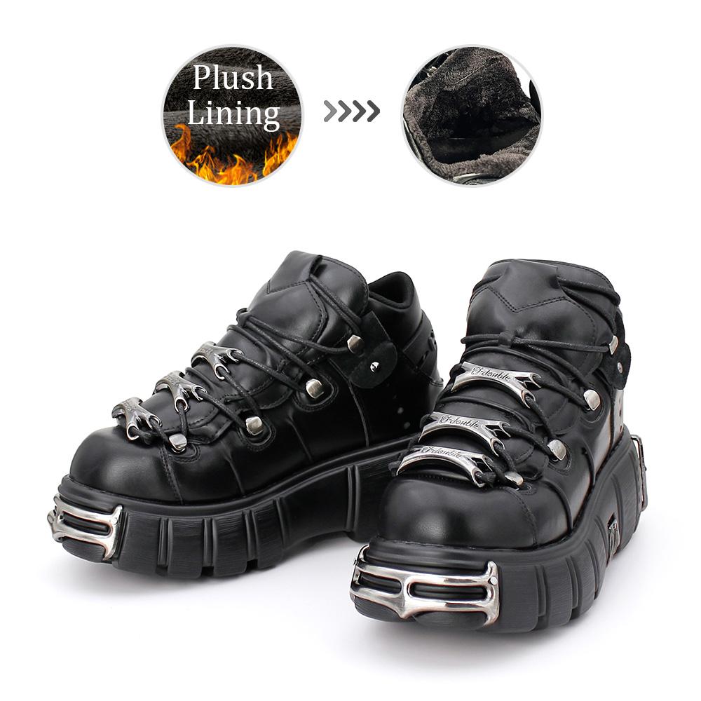 U-DOUBLE Бренд Панк Стиль Женская Обувь На шнуровке Высота каблука 6 см Обувь на платформе Женские Готические Ботильоны Металлический декор Женские Кроссовки