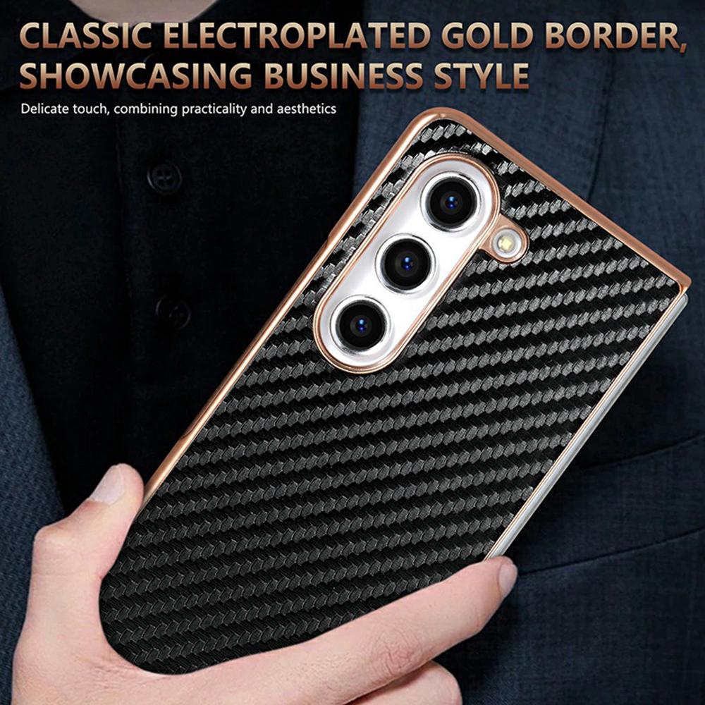 AZNS For Samsung Galaxy Z Fold6 5G Case Electroplating Carbon Fiber Texture PU+TPU Phone Cover