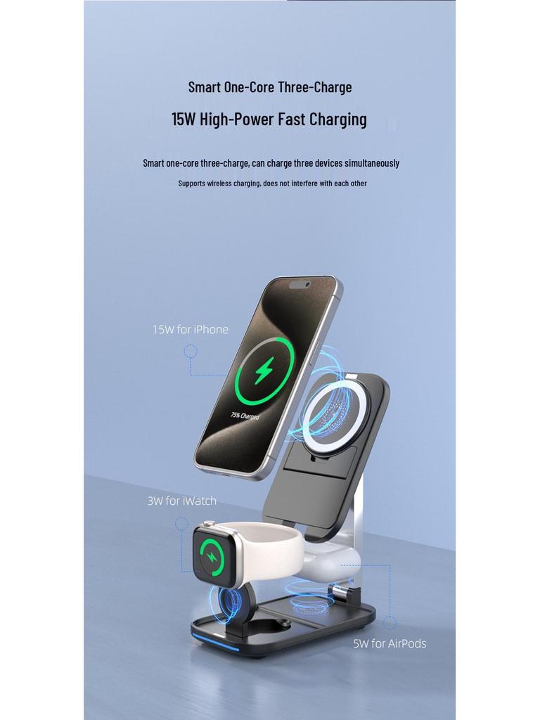 Foldable Magnetic 3-in-1 Wireless Charger for Apple Devices