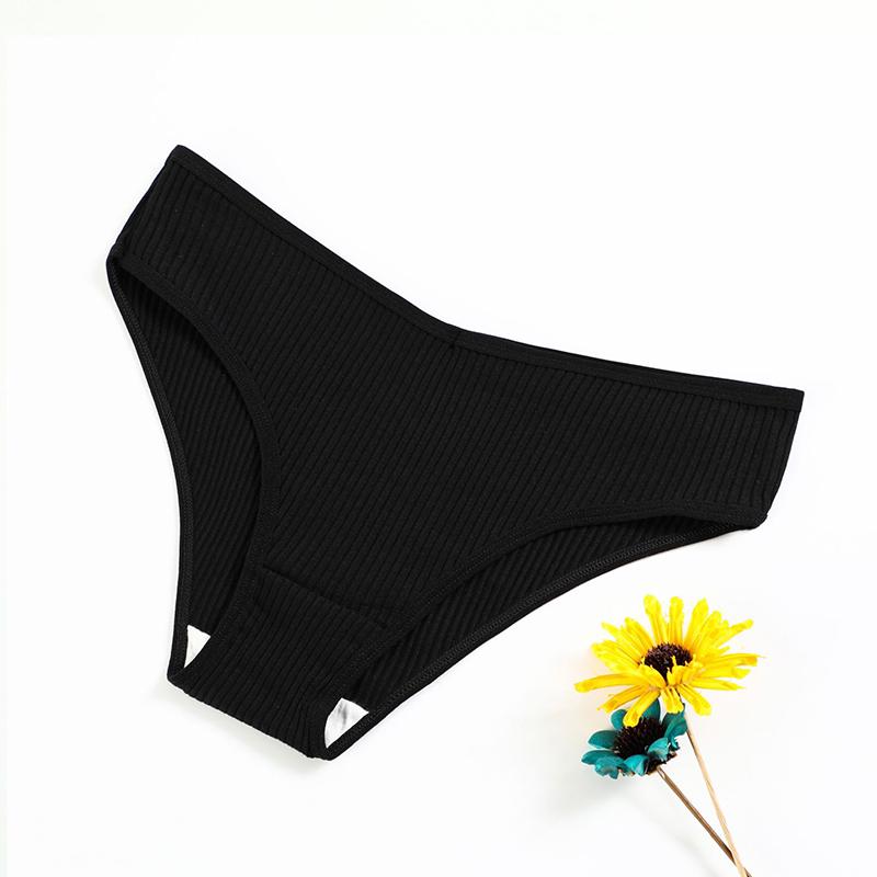 M-2xl Women's Vertical Striped Cotton Panties Low Waist Cotton Briefs Solid Color Underwear