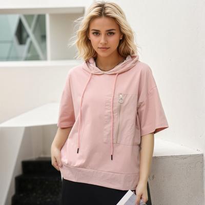 DIMANAF 2025 Plus Size Pullover Hoodie Summer T Shirt Women Aymmetrical Solid Short Sleeve Loose Tees
