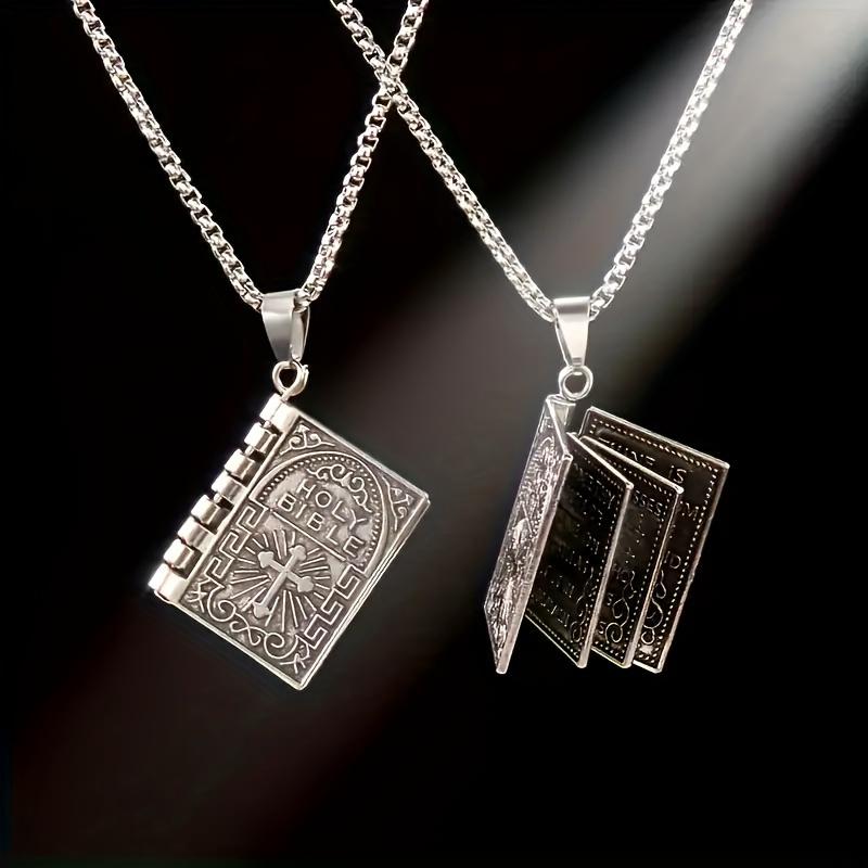 1 шт. Изысканное ожерелье с подвеской в виде Библии из нержавеющей стали, открывающееся, - элегантные молитвенные украшения с регулируемой цепочкой