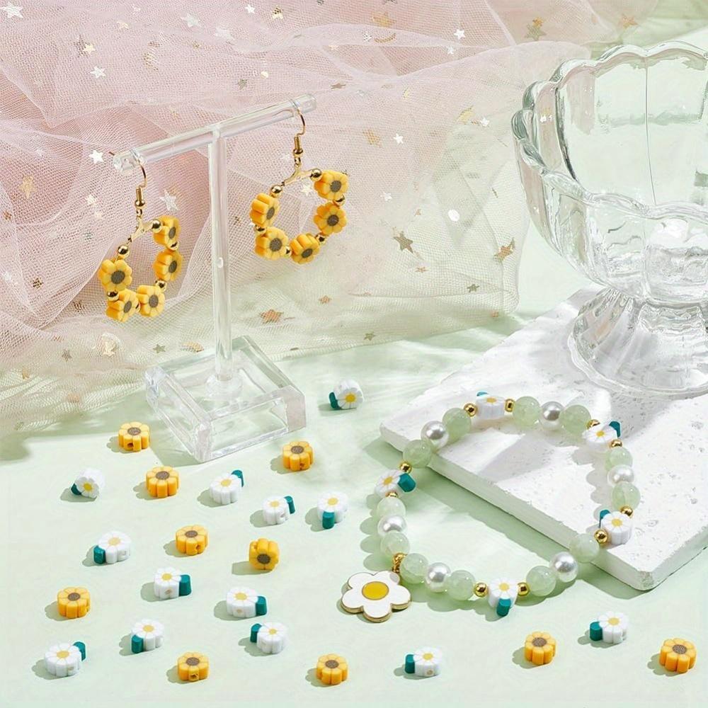 100/300/500 шт. Желтые и белые глиняные бусины в виде цветка маргаритки, бисерная нить, декоративные бусины, браслет своими руками, ожерелье, серьги, серьги