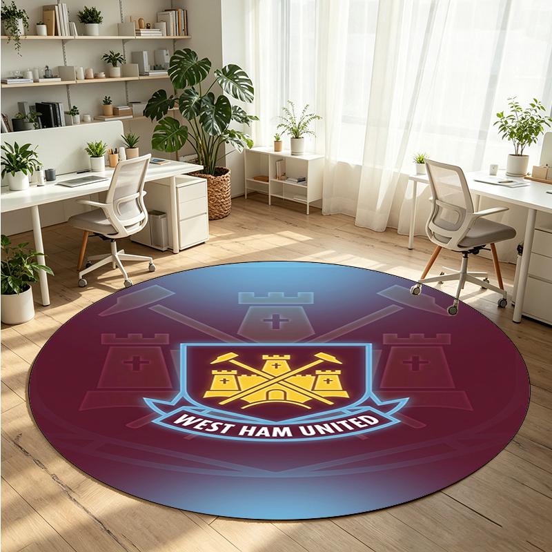 West Ham United Football Printed Round Crystal Velvet Rug Soft Non Slip Floor Carpet For Bedroom Holiday Gift