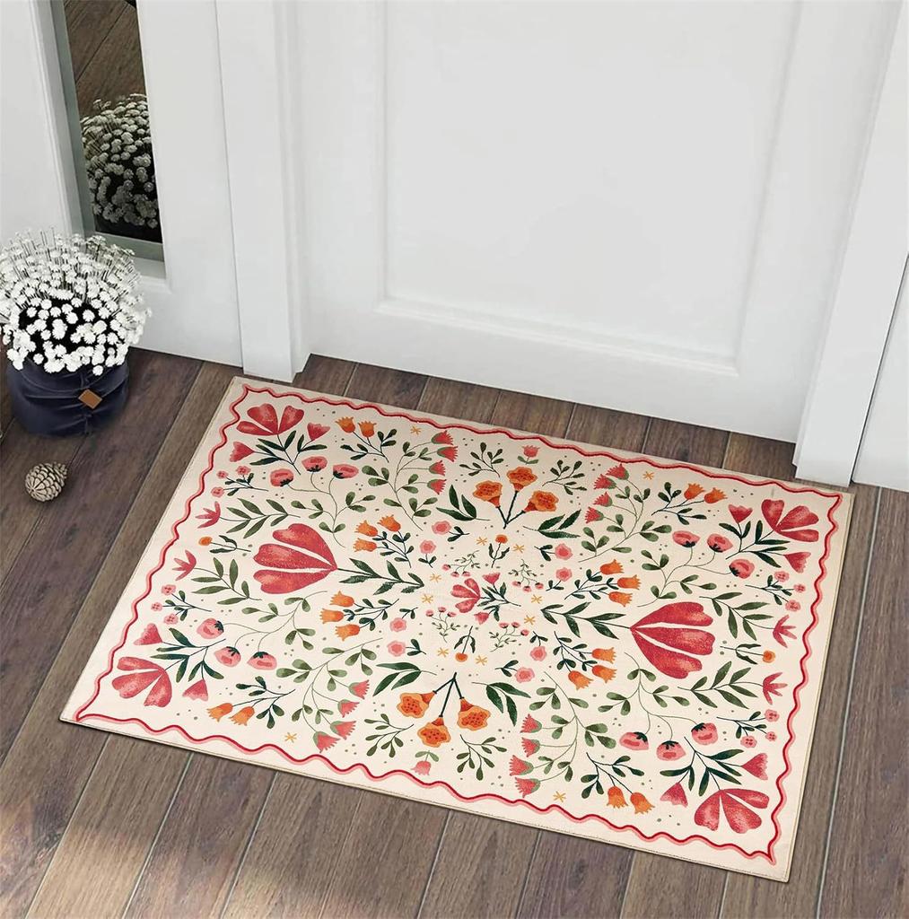 Цветочный коврик для пола Домашний этнический стиль Коврик для входной двери Износостойкий и грязеотталкивающий коврик для пола