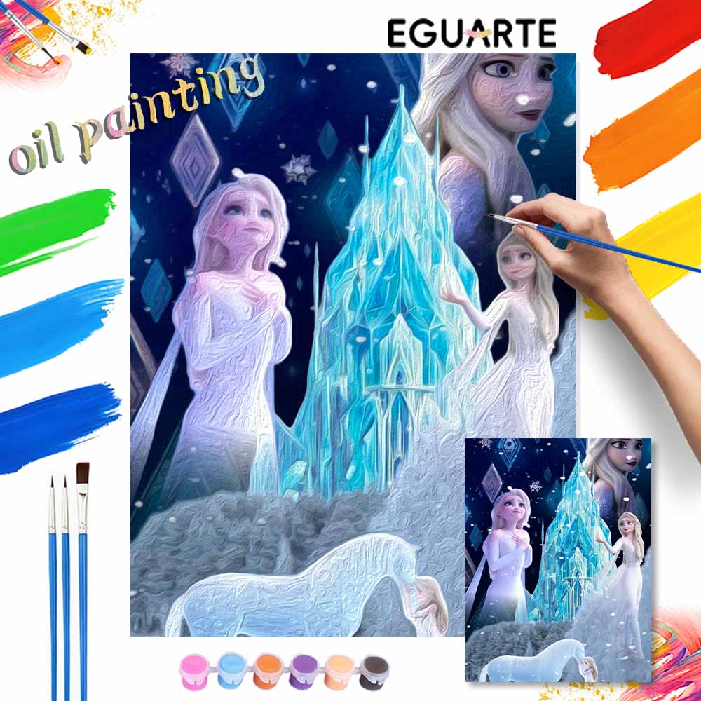 Disney Frozen Elsa DIY Oil Painting Art Painting Kit Home Wall Decor Handmade Gift for Princess Fans Creative Craft for Room Decoration