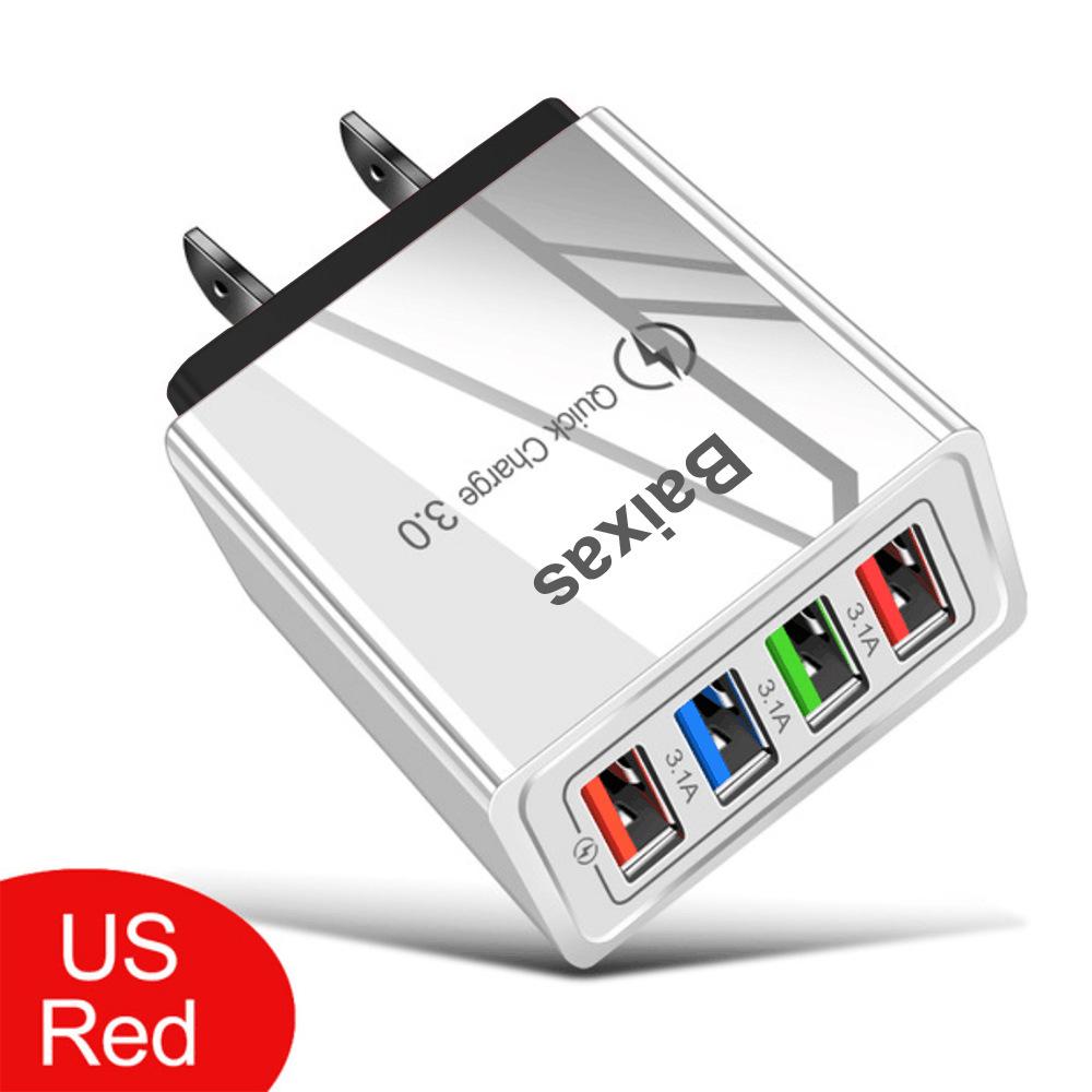 4-портовое USB-зарядное устройство для мобильных телефонов и планшетов, дорожное, стандарт США и ЕС, 3А