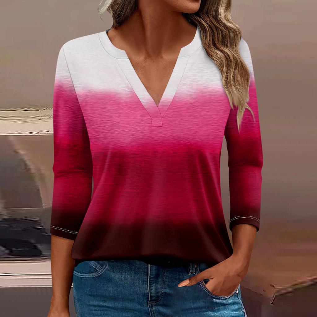 Женская футболка Футболка с принтом Рукав 3/4 Повседневные Выходные Мода Базовый V-образный вырез Обычный топ
