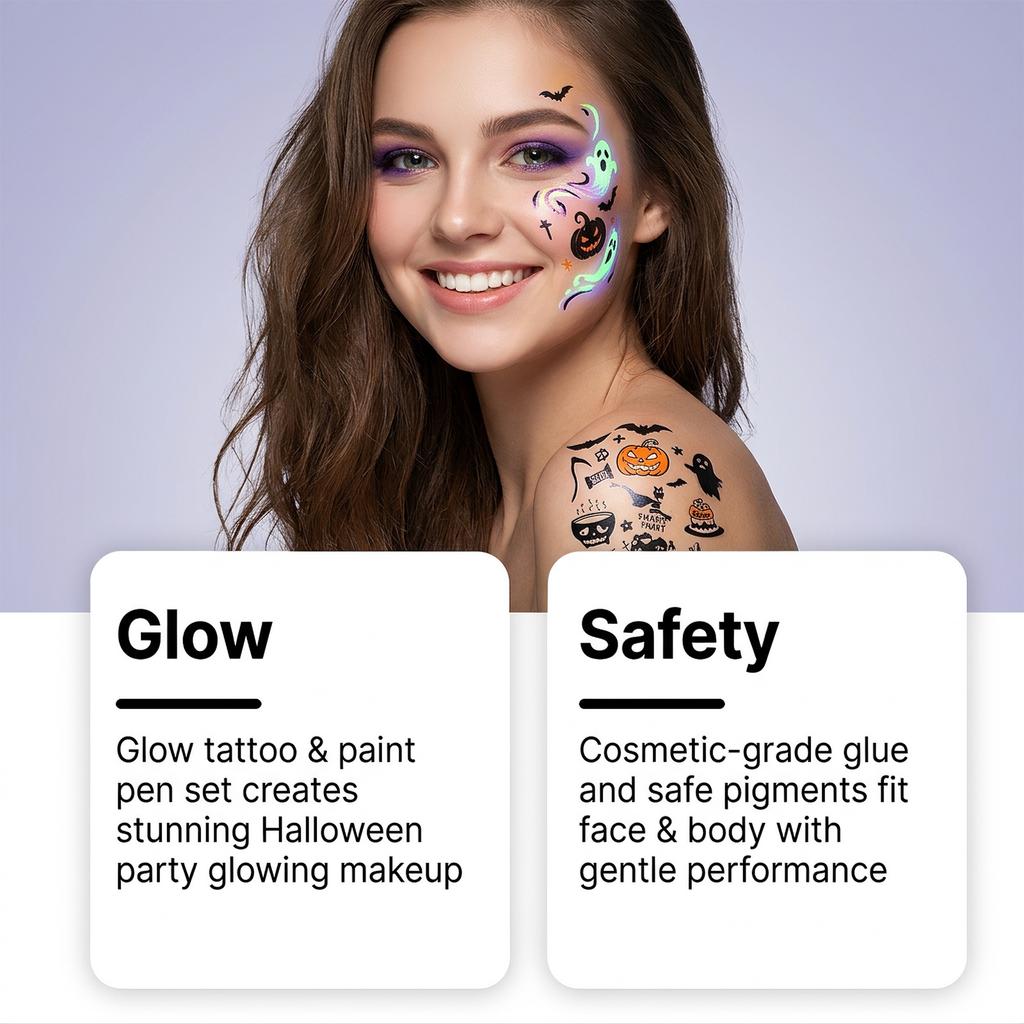 Glowing Temporary Tattoo and Painting Set, Halloween Party Makeup Kit, Repeat DIY Creative Body Art