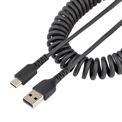 STARTECH до 50 см Спиральный кабель из арамидного волокна Папа к USB A к USB Type C Спиральный Черный Сверхпрочный USB-A USB-C кабель, (Расширяемый), Усиленный, Папа, Кабель 2.0,
