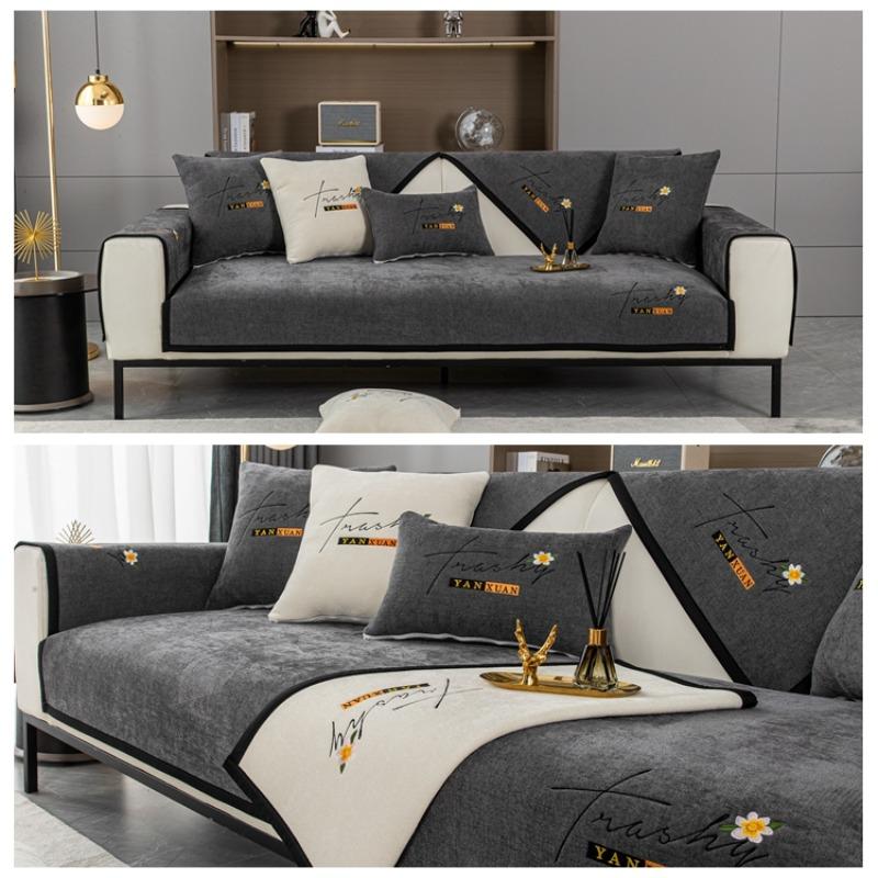 Мягкий шенилл с вышивкой Four Season Universal Sofa Полотенца, Г-образный секционный противоскользящий чехол для дивана для гостиной