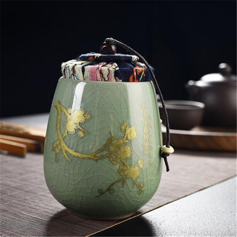 Чайница Ge Kiln Celadon, керамическая герметичная емкость для хранения в китайском стиле, декоративная фарфоровая банка для дома, влагостойкая банка для чая